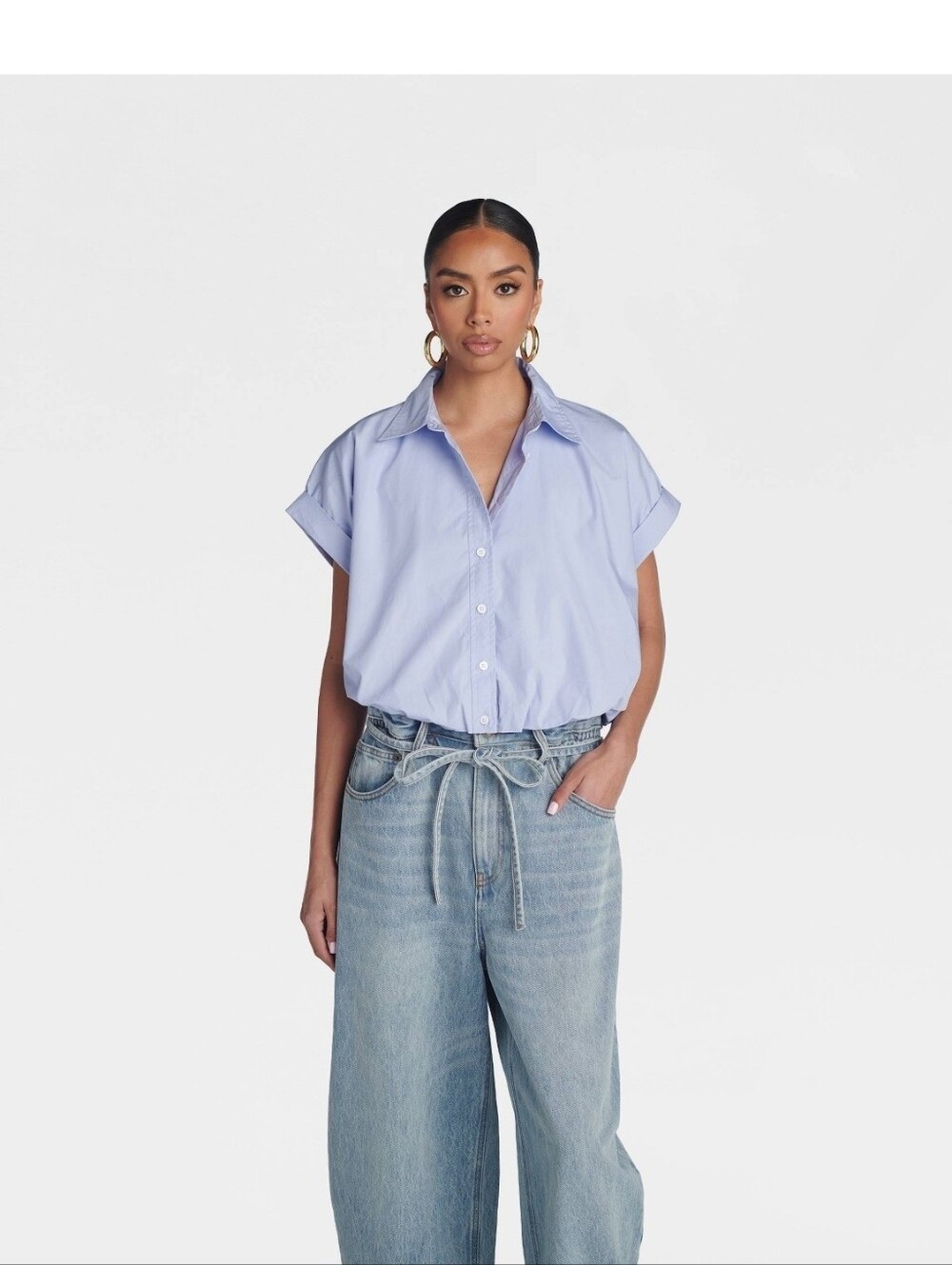 KBB by KAHLANA Women's Cropped Bubble Shirt Size L